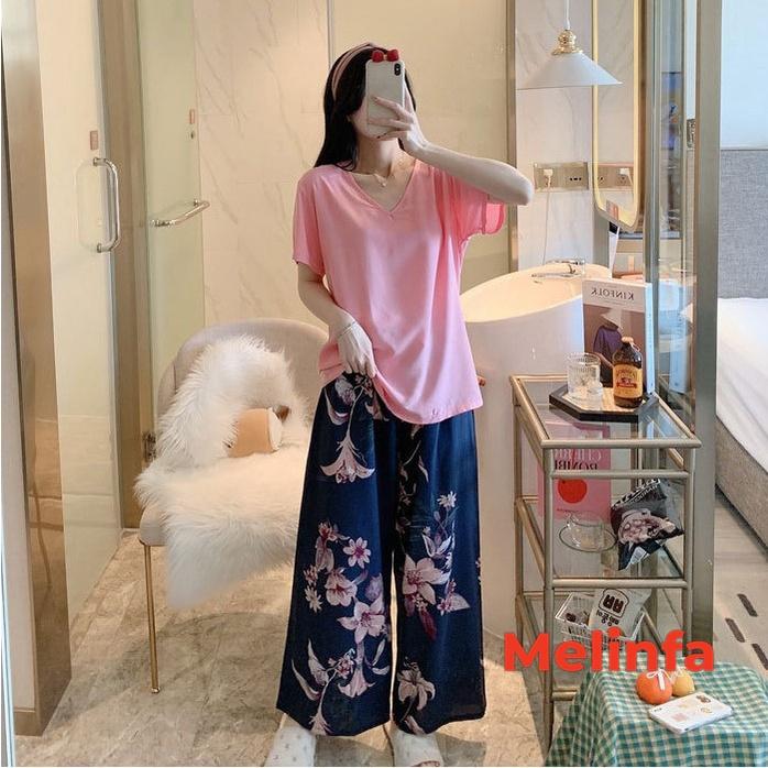 Bộ đồ ngủ nữ, bộ mặc nhà cộc tay quần dài xuông rộng mát lạnh chất vải rayon tự nhiên thoáng mát nhiều màu mã BD0262