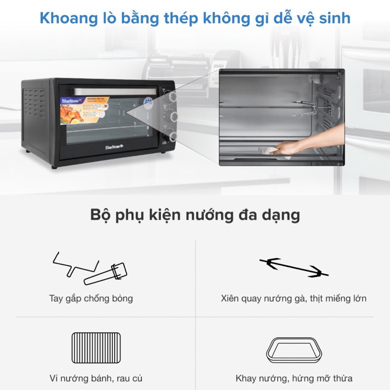 Lò Nướng Bluestone EOB-7548, Dung Tích 38Lit Công Suất 2000W, Có Xiên Quay Khi Nướng, Hàng chính hãng