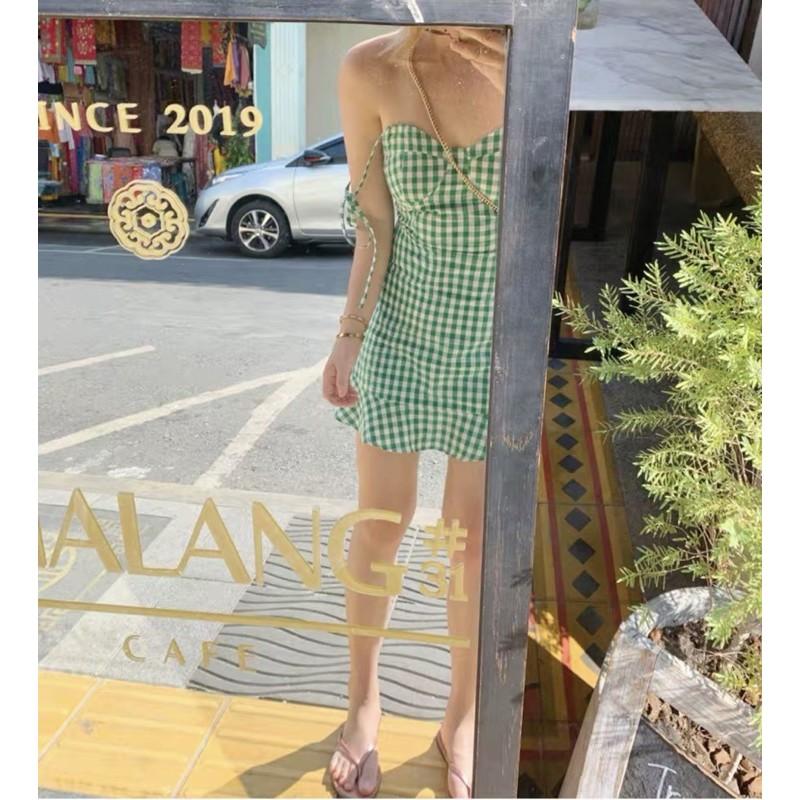 Đầm caro xanh 2dây