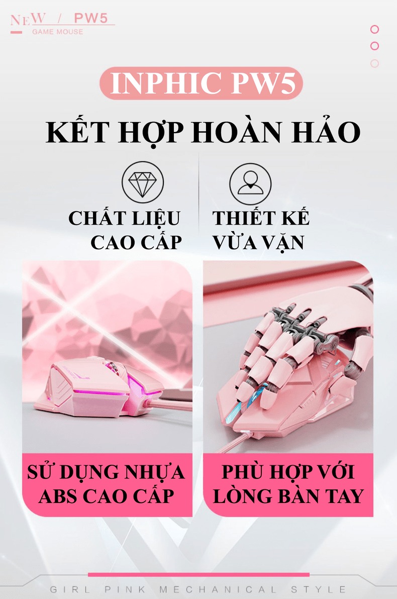 Chuột chơi game INPHIC PW5 thiết kế chuyên game với độ DPI lên đến 4800 phù hợp với các game thủ - HÀNG CHÍNH HÃNG