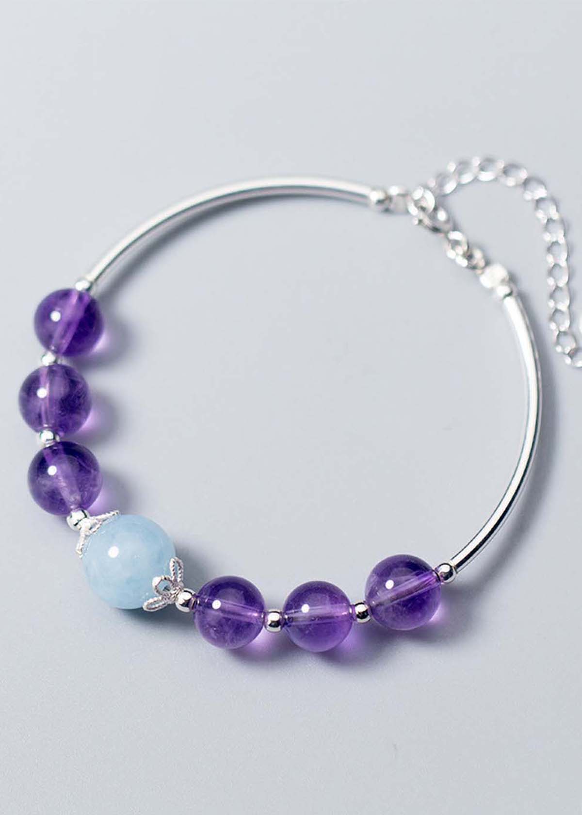 Vòng tay bạc đá thạch anh tím phối Aquamarine - Ngọc Quý Gemstones