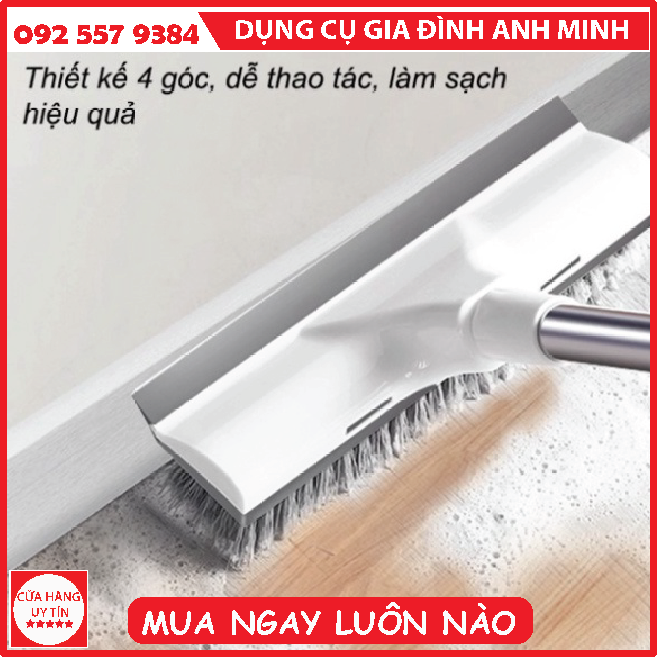 Cây chà sàn thông minh cao cấp, chổi chà sàn đa năng 2 trong 1, cọ sàn và gạt nước