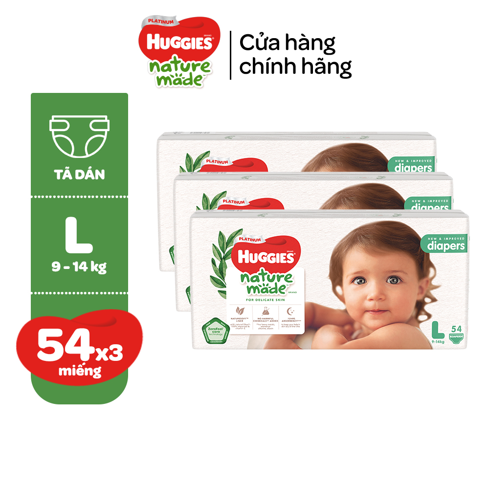 Combo 3 Tã/Bỉm dán Huggies Platinum NatureMade M64/L54/XXL44