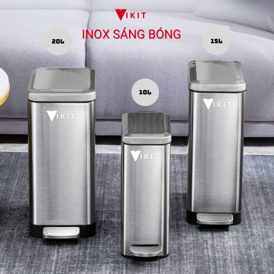 Thùng rác inox đạp chân nhà vệ sinh, bếp cao cấp nắp đóng chậm VIKIT R16