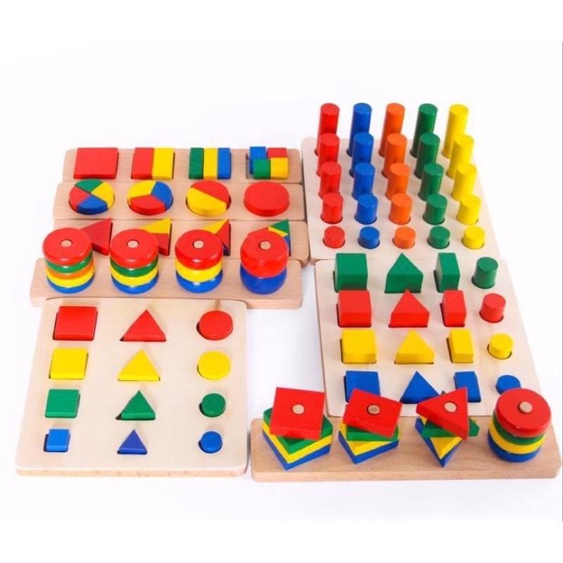 Bộ Giáo Cụ Montessori 8 Món - Loại 1 - Giúp Phát Triển Trí Tuệ Về Hình Học, Toán Học