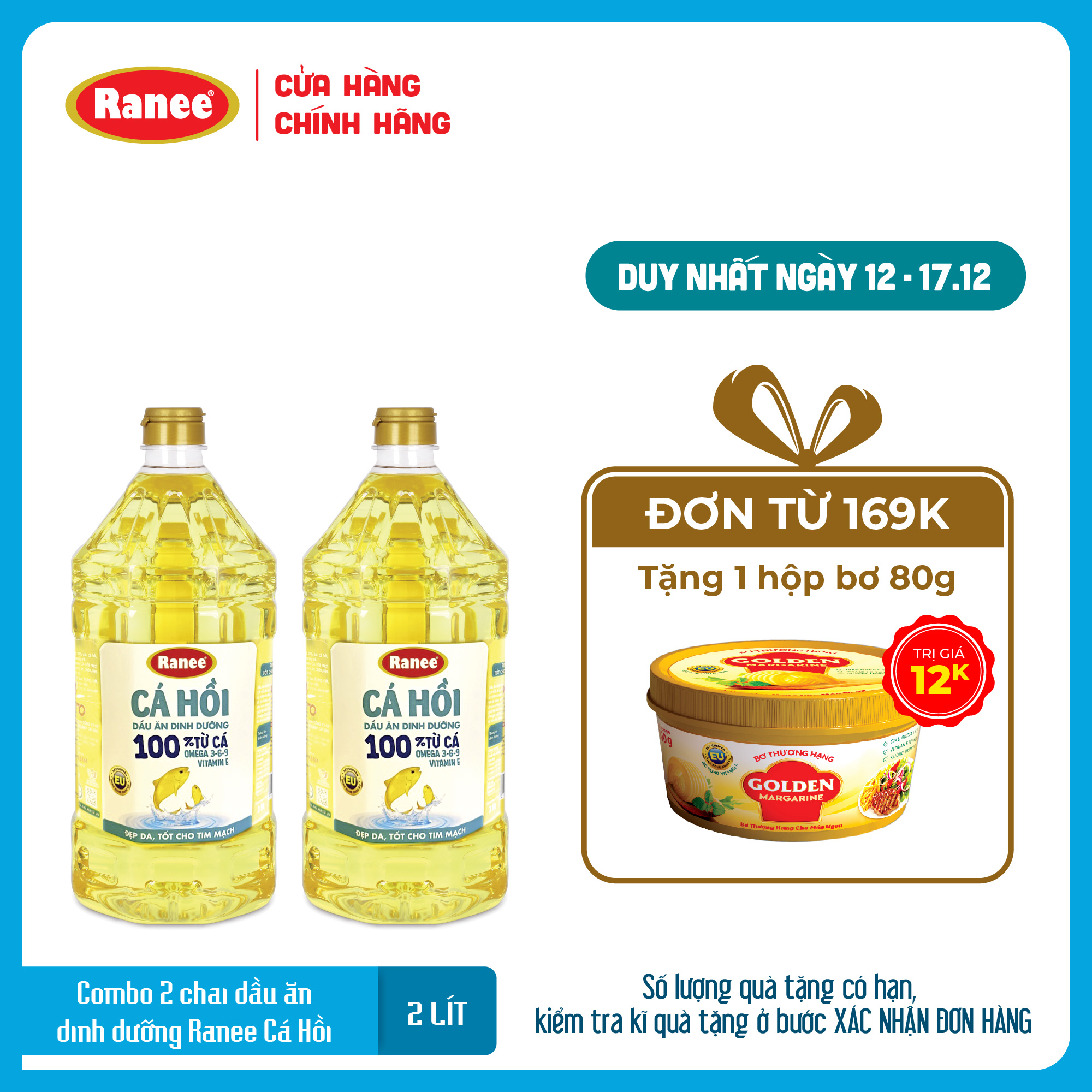 Combo 2 chai dầu ăn Ranee CÁ HỒI 2 lít