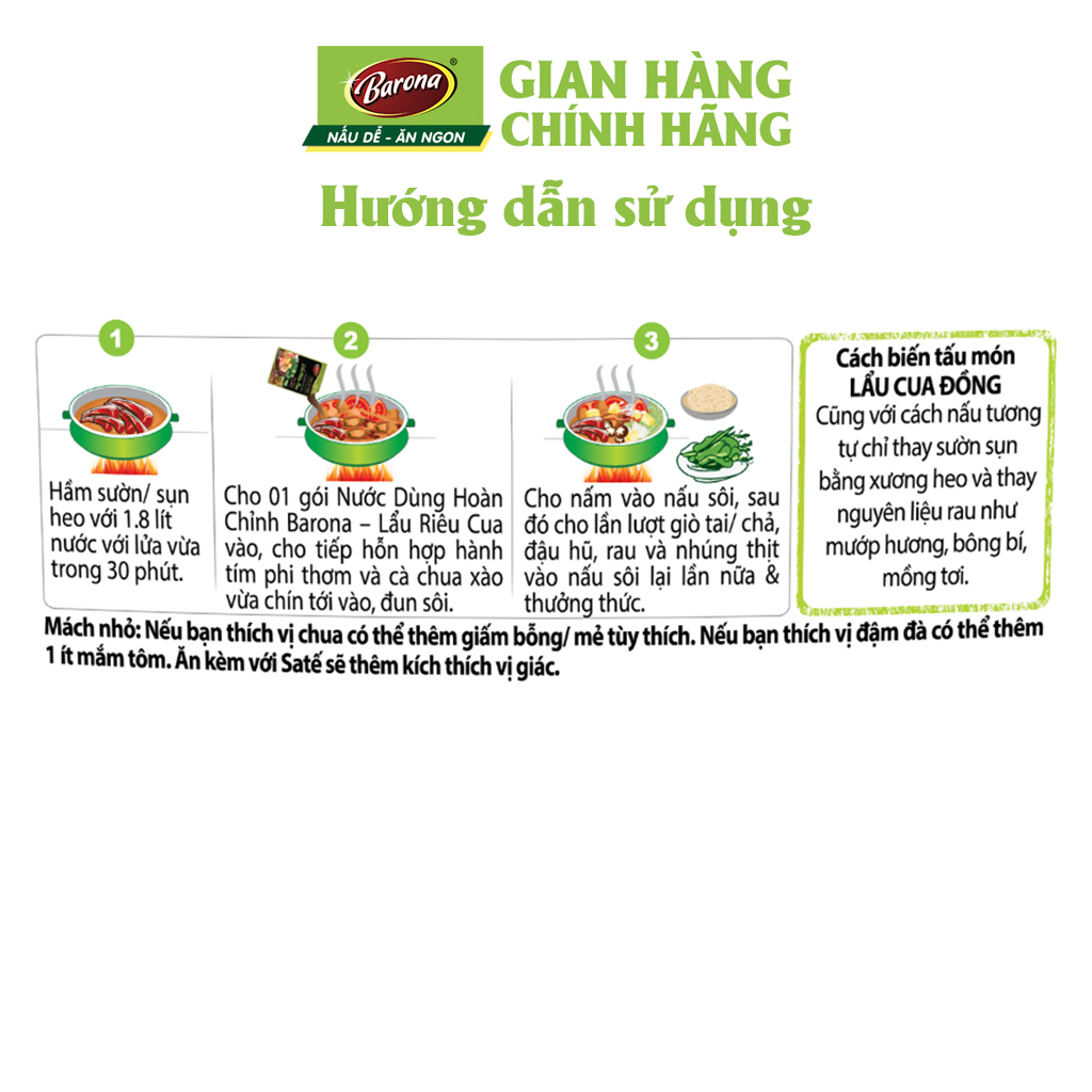 Combo 3 gói Nước dùng Lẩu Riêu Cua Barona 230g tươi ngon chuẩn vị không cần nêm nếm