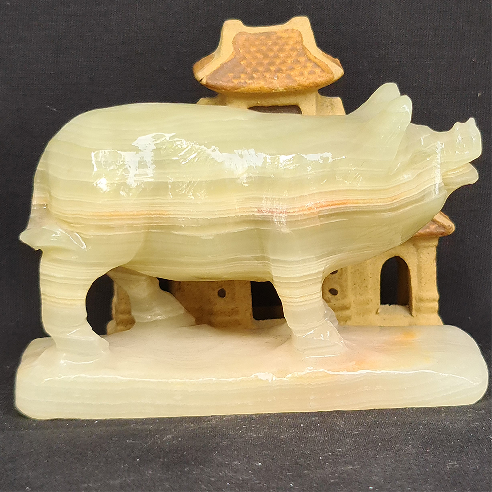 Tượng Phong Thuỷ Tuổi Hợi - Lợn - Heo 12 Con Giáp Đá Ngọc Onyx Xanh - 8cm - Mx - Hợp Mệnh Hoả, Mộc