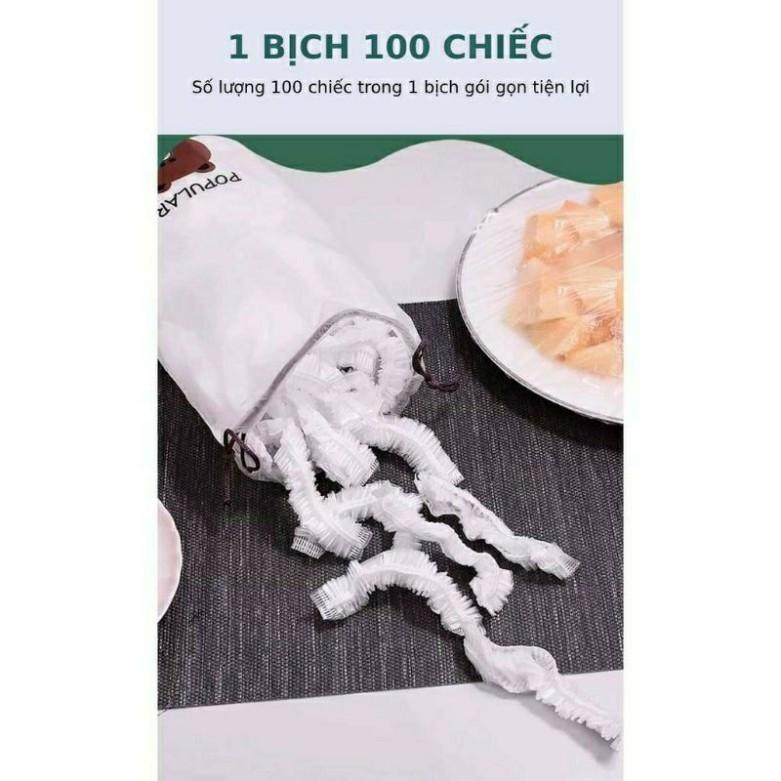 Gói 100c Màng Bọc Thực Phẩm Có Chun Co Dãn Tái Sử Dụng  Kèm Túi Gấu - A18