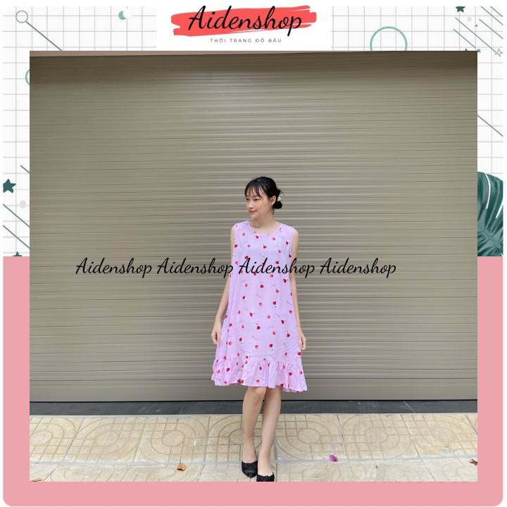 Váy bầu lanh mặc nhà chất mát mùa hè sát nách nhiều màu