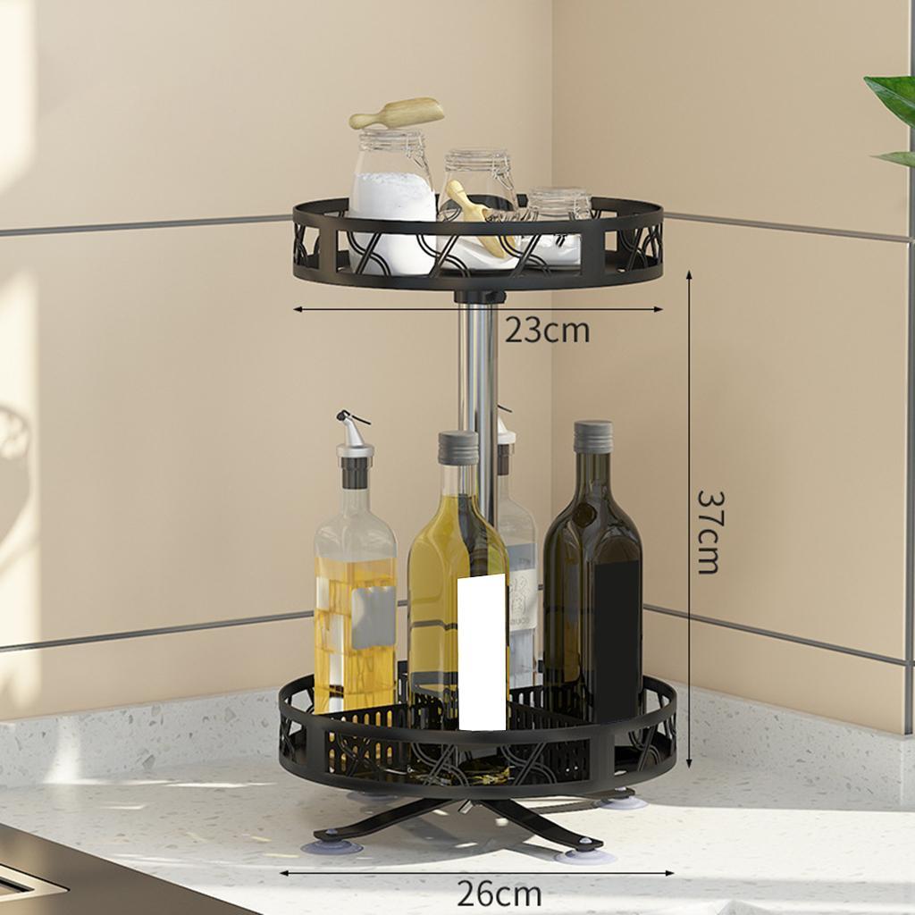 Turntable Spice Rack 9 inch Black Kitchen Spice Organizer for Cooking Jars