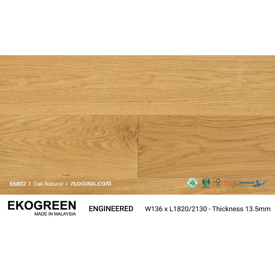 Sàn Gỗ  Tự Nhiên Gỗ Sồi Engineered Ekogreen E6802 Oak Natural - 13.5mm