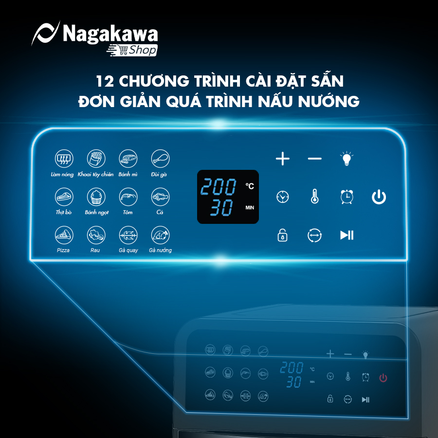 Nồi chiên không dầu Nagakawa NAG3307 (12L) - 12 chương trình nấu - Công nghệ Rapid Air 360 độ - Hàng chính hãng