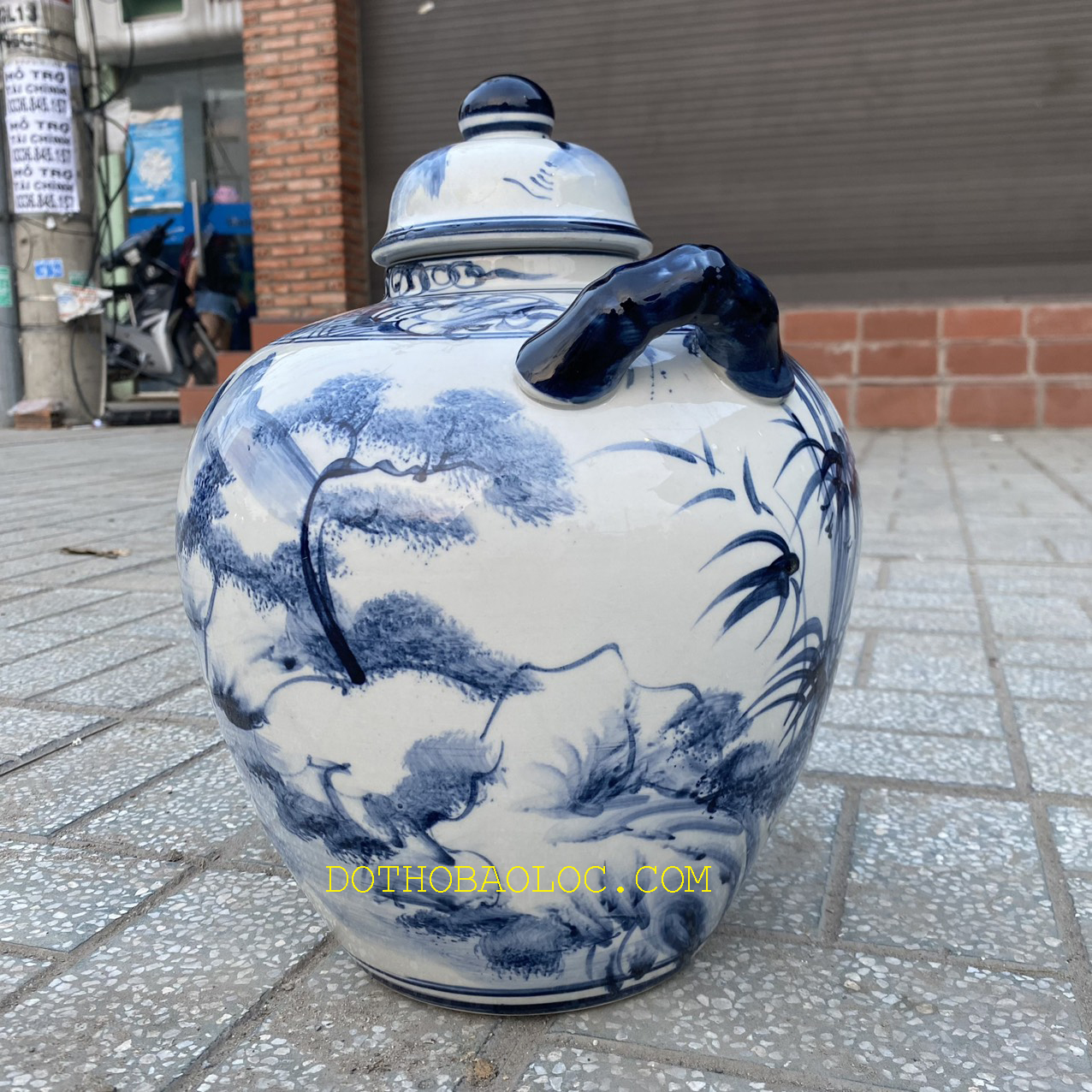 Bình ngâm ruou sứ Bát Tràng Tài Lộc - Không vòi 10 lít