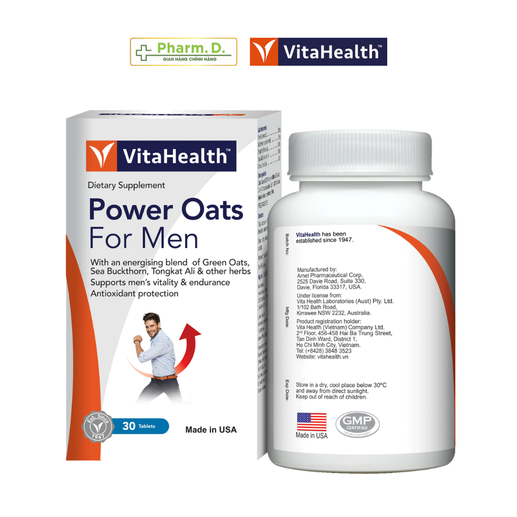 Viên Uống Hỗ Trợ Tăng Cường Sinh Lý Nam Giới VITAHEALTH Power Oats For Men (Hộp 30 Viên)