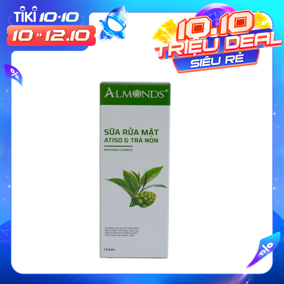Sữa rửa mặt atiso và trà non Almonds 120ml