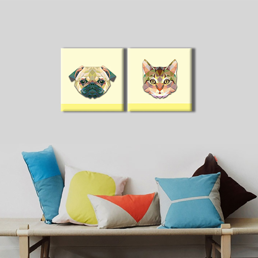 Bộ 2 Tranh Canvas Cat And Dog - W109