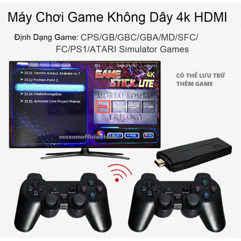 Hình ảnh Game stick 4k, Máy chơi game 4 nút Tay cầm không dây kết nối HDMI Thẻ nhớ 32GB hơn 3500 trò