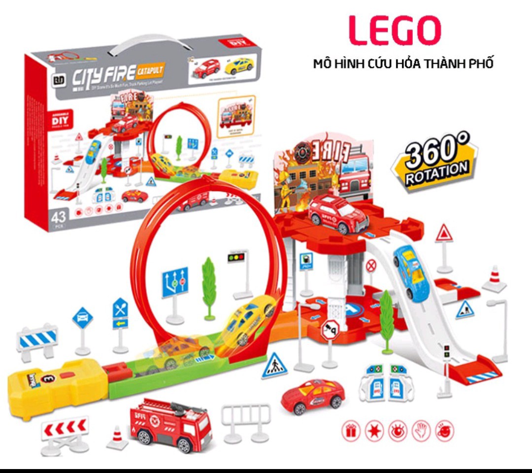 Mô Hình Đồ Chơi Lắp Ráp Đường Đua Xe Có Bệ Phóng Kết Hợp Bãi Đậu Xe - Quà Tặng Cho Bé