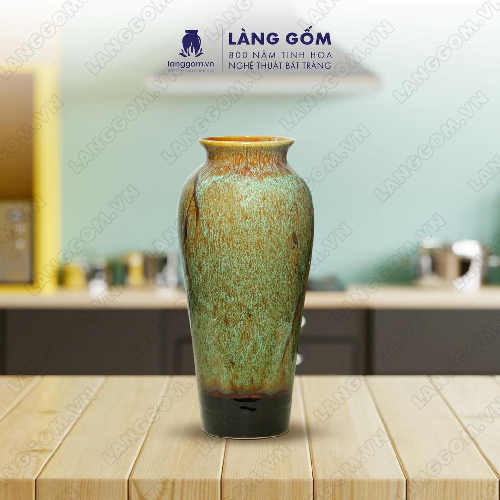 Bình hoa, lọ hoa Gốm sứ Bát Tràng cao cấp Men hỏa biến đùi dế thon dùng làm quà tặng, trang trí - Làng Gốm Bát Tràng