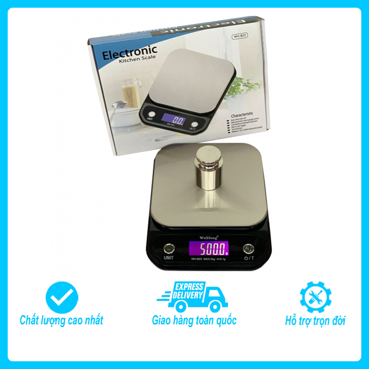 Cân điện tử nhà bếp WH-B23, Mức ký/ Độ chia lựa chọn: 3kg/0.1g, 5kg/0.1g, 10kg/1g