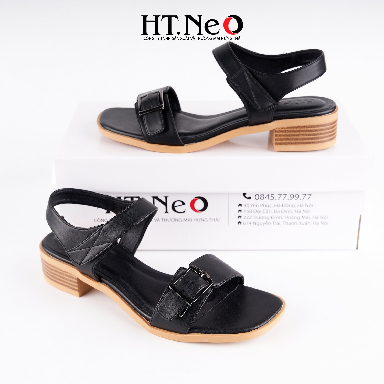 Sandal nữ 3p quai cài gót trụ chất liệu da khuy vuông SDN173