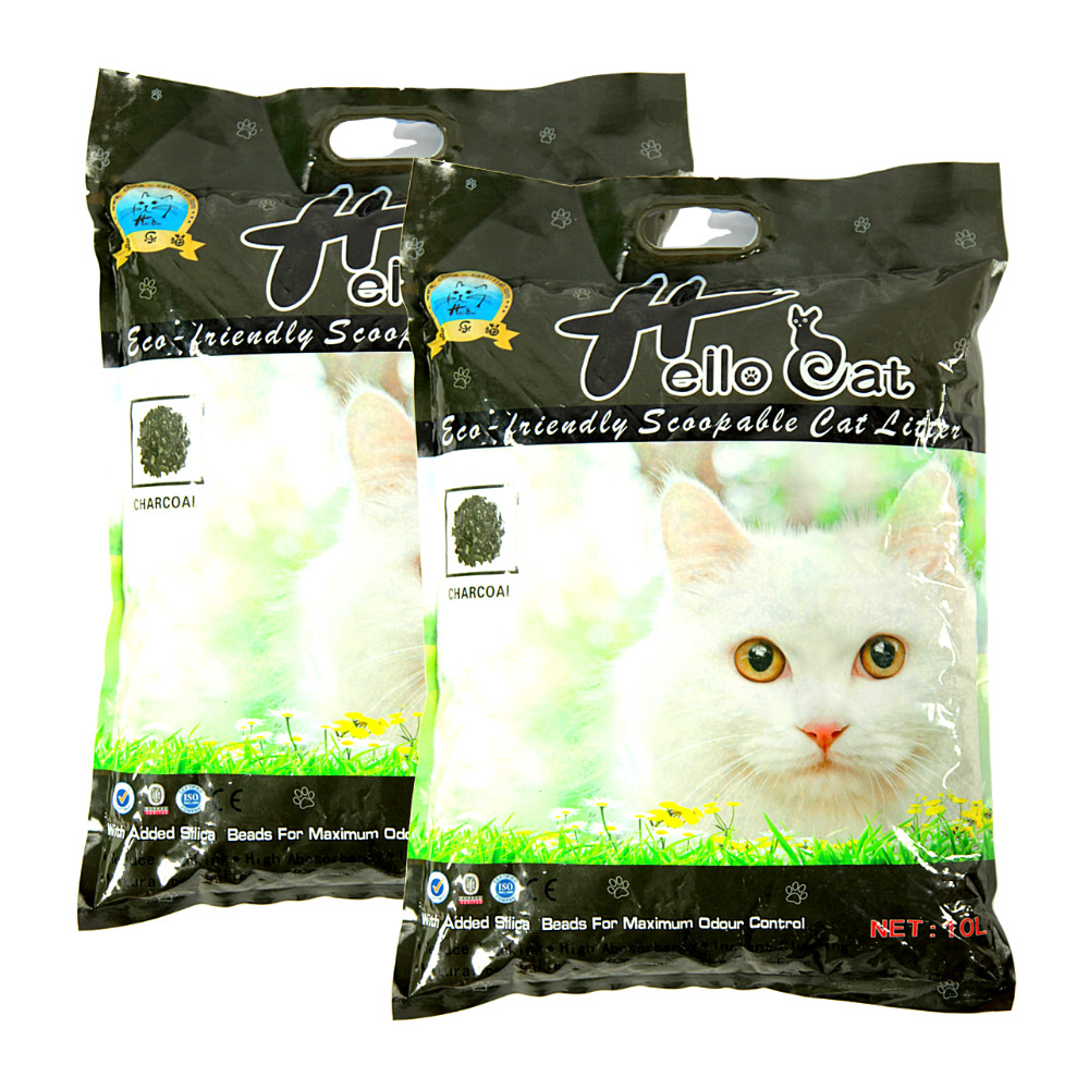 ( Combo 2 Bao ) Cát Vệ Sinh Dành Cho Mèo Không Bụi Vón Nhanh Mùi Hương Dịu Nhẹ Dễ Chịu - Hello Cat Charcoal Bentonite Sand (10L/7KG) (Không Mùi, Than Hoạt Tính)