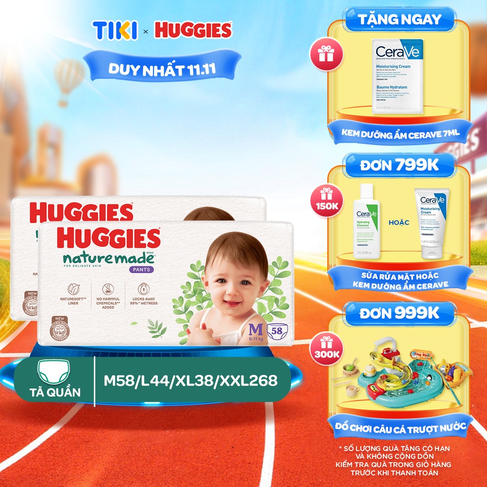 Combo 2 Tã/Bỉm quần Huggies Platinum NatureMade M58/L44/XL38/XXL26