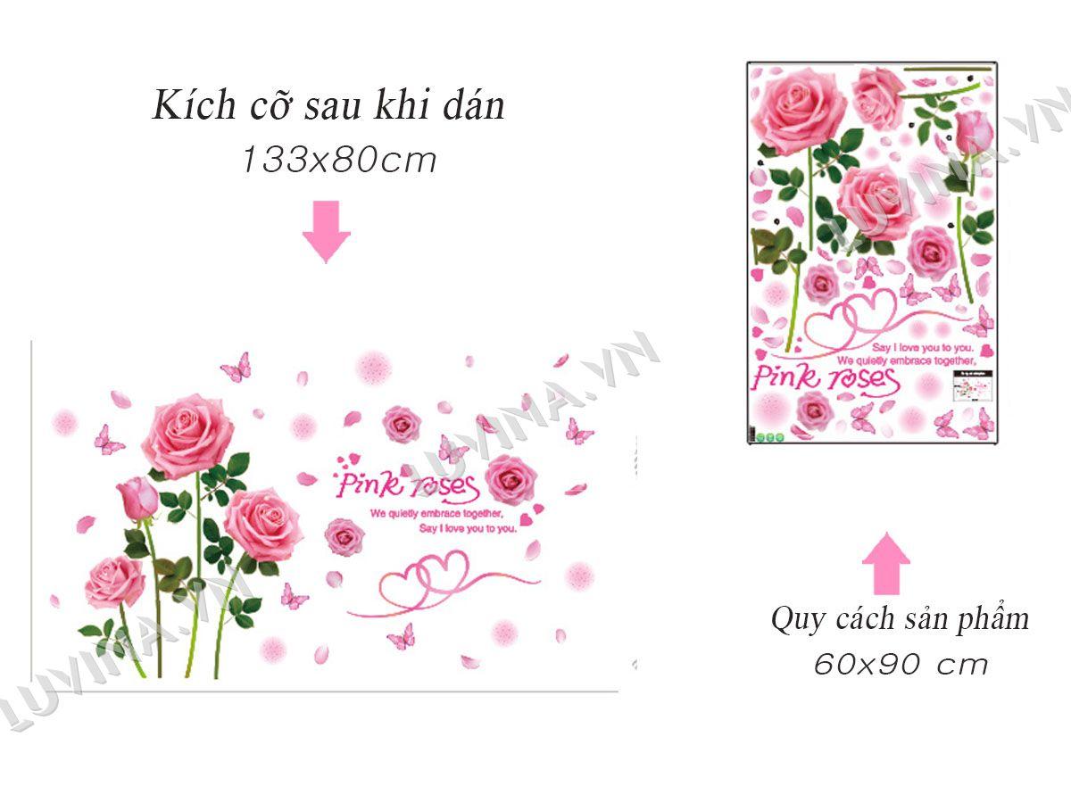 DECAL DÁN TƯỜNG HOA HỒNG PHẤN VÀ CÔ GÁI ĐÁNH ĐÀN