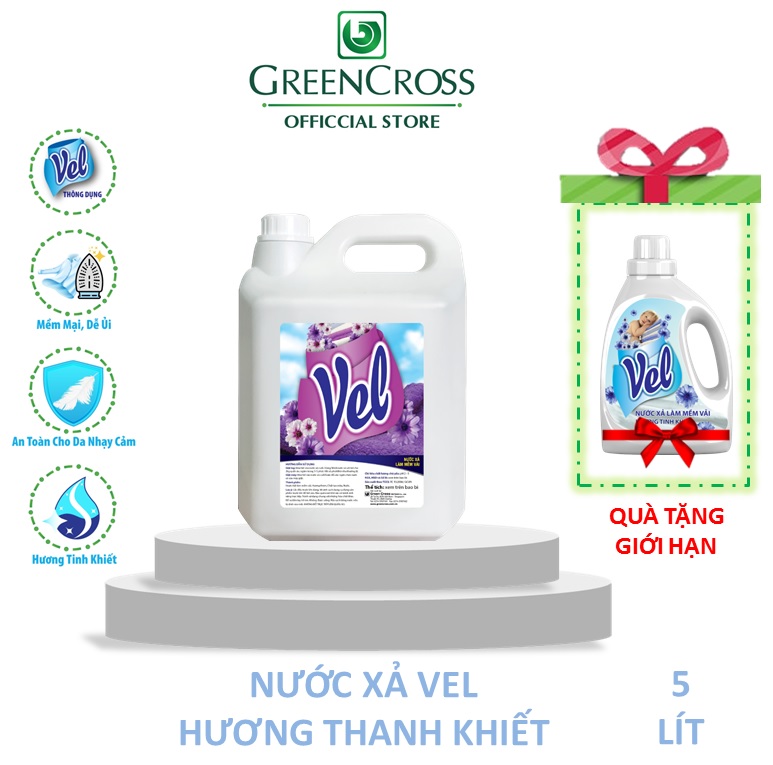 Nước xả mềm vải VEL Tinh khiết - Can 5 Lít Tặng kèm 1 Chai Nước giặt VEL 950ml