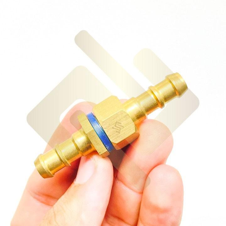 Nối thẳng hai đầu đuôi chuột nối gắn cắm ống nhựa mềm PU có trục ren tháo lắp trong ngoài - Đồng thau
