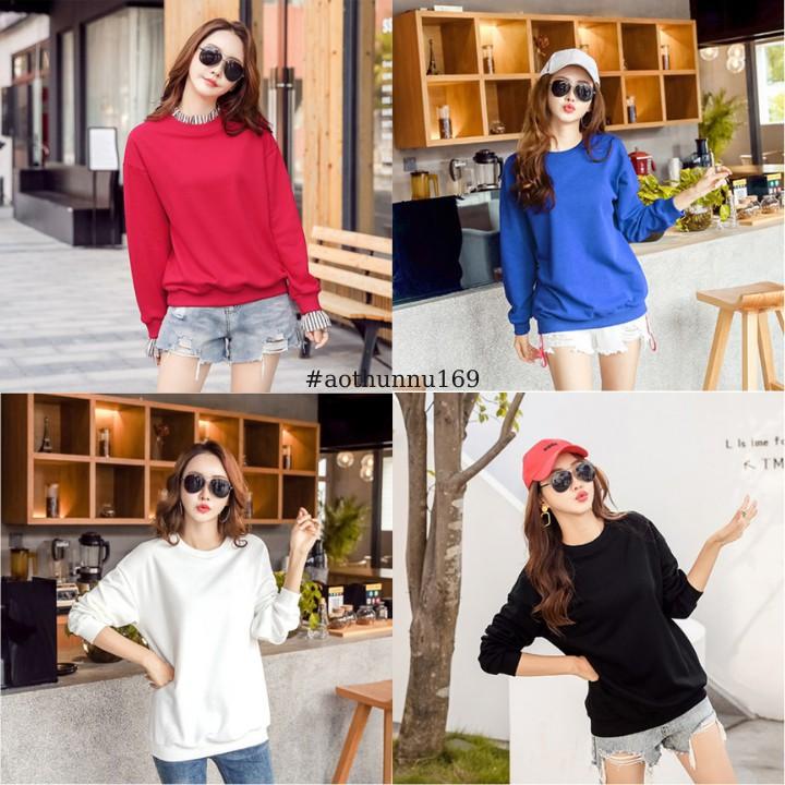 Áo Thun Sweater Nữ Kiểu Tay Dài Bo Trơn