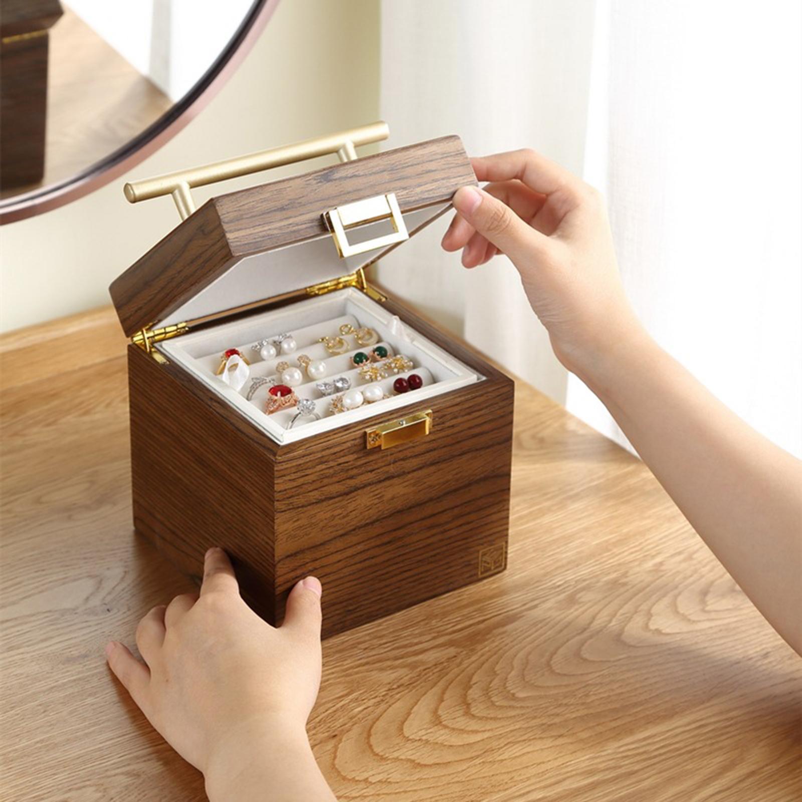 Wooden Jewelry Box Watches Rings Necklaces Case Holder Organizer for Women