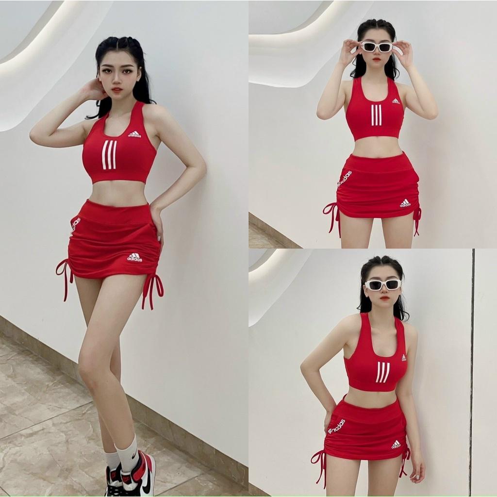 Quần áo tập gym, yoga, aerobic - Bộ tập aerobic nữ quần váy 2 lớp , chất mát co giãn 4 chiều siêu xinh
