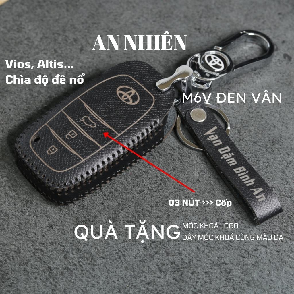 Bao da dành cho móc khoá bọc ốp chìa khóa xe ô tô Toyota Altis, Vios, Chìa độ đề nổ, da bò, nhiều màu, khâu thủ công To8