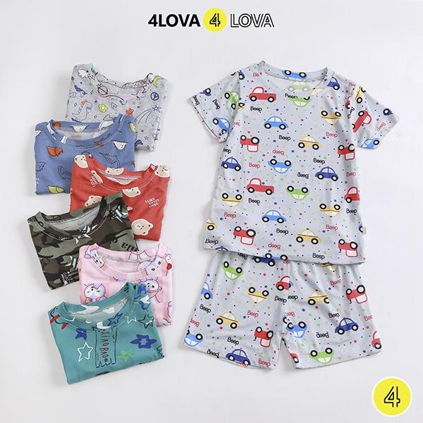 Bộ quần áo thun cộc tay cho bé hoạt hình unisex 4LOVA chất cotton lạnh mềm, mát hàng chính hãng