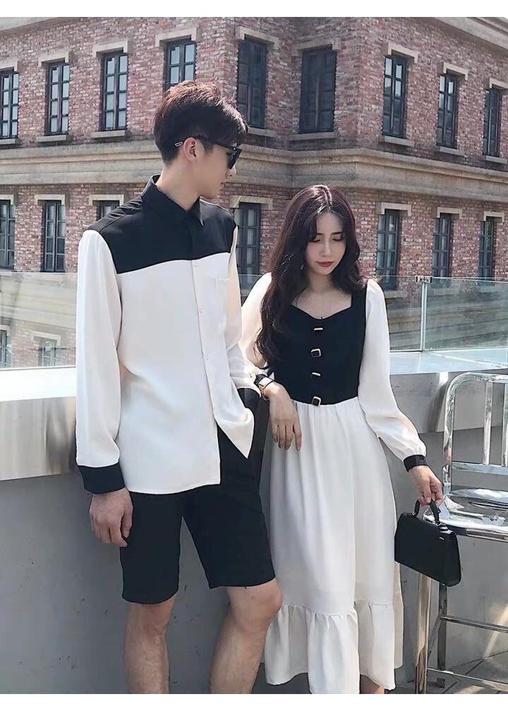 Set Áo Váy Cặp Trắng Phối Đơn Giản Nổi Bật