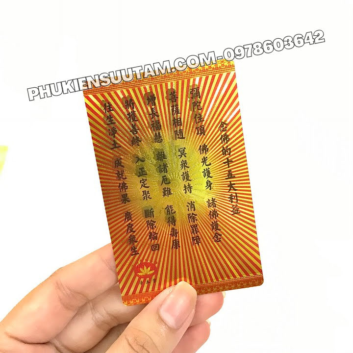 Thẻ Kim Bài Nam Mô A Di Đà Phật, kích thước: 8.3cmx5.3cmx0.2cm, màu: vàng - SP005753