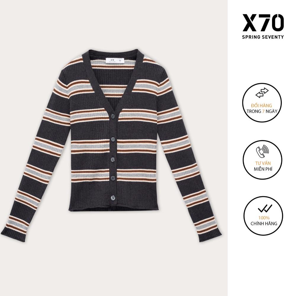 Áo Khoác Cardigan Nữ Dệt Kim Họa Tiết Sọc Ngang Thiết Kế Tay Dài Cổ Chữ V Thời Trang X70 - 02430003