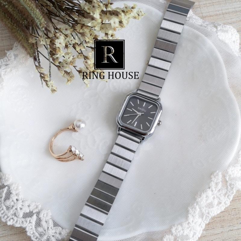 Đồng hồ nữ Naidu Dây kim loại bạc đẹp thời trang Ring House