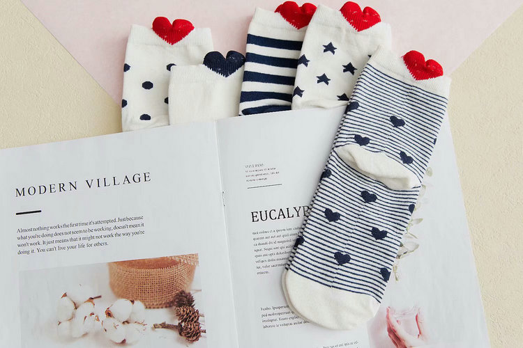 Bộ 5 tất cổ trung cho nữ hình thú chất liệu cotton