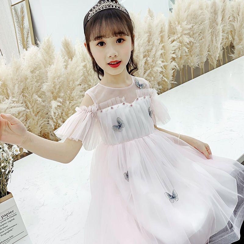 CHENGRUI Cô gái ăn mặc mùa hè váy trẻ em lưới váy công chúa đỏ váy cô gái nhỏ phong cách phương Tây fluffy lụa váy nàng tiên