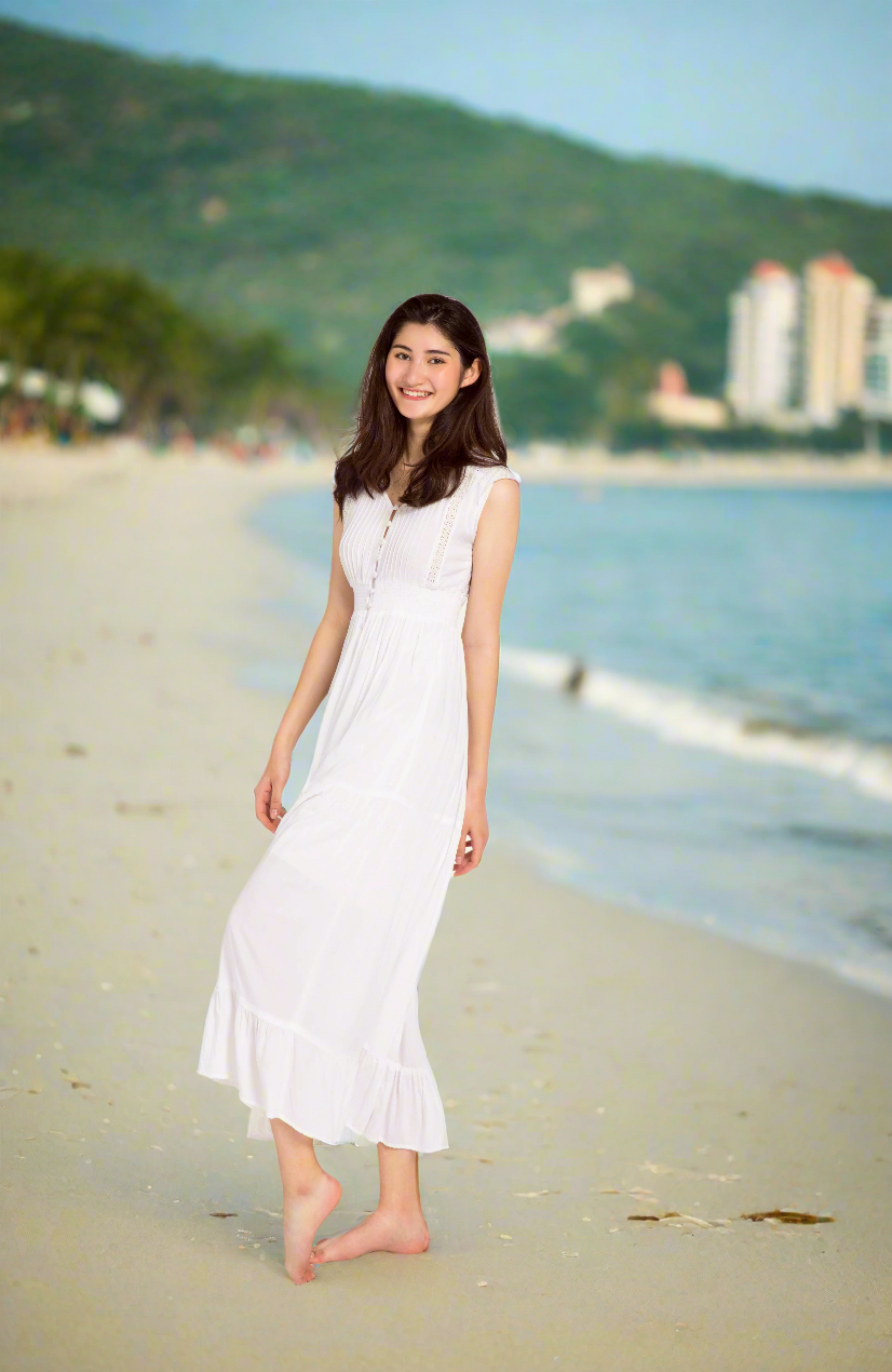 Đầm Maxi Trắng Cotton Dài Đi Biển Du Lịch Resorts Tiên DRE066 Thời trang Hity