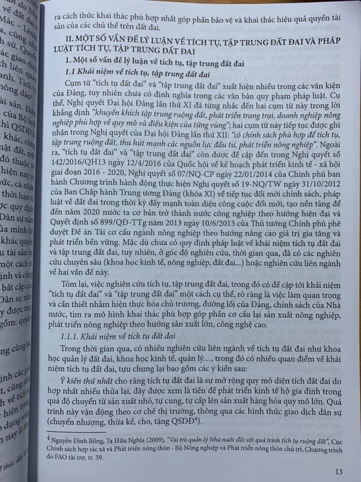 Tích tụ, tập trung đất đai ở Việt Nam- Lý luận và pháp luật hiện hành- Luật đất đai và văn bản hướng dẫn thi hành 2020