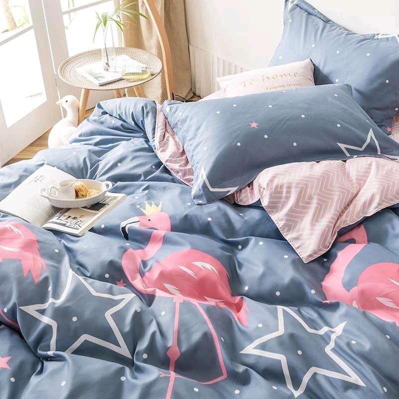 Bộ chăn ga Cotton Poly con cò hồng mẫu mới - Hàng nhập khẩu