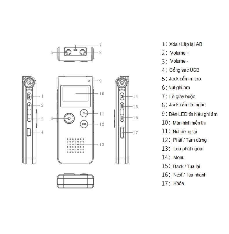 Máy ghi âm stereo chuyên dụng AK-012 8GB Bộ Nhớ Trong 8GB AZONE