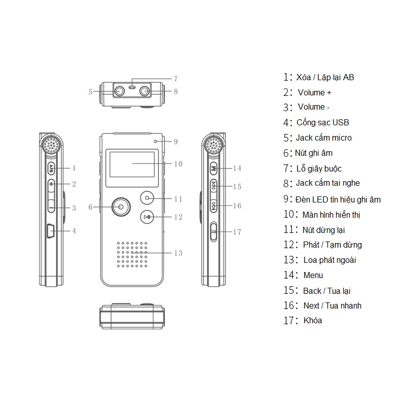 SOAIY Máy ghi âm stereo chuyên dụng AK-012 8GB - Hàng Nhập Khẩu