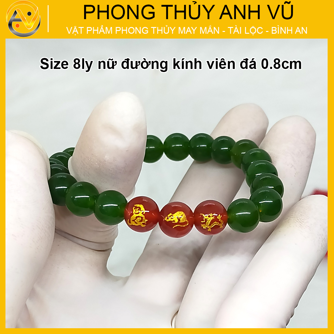 Vòng tay 12 con giáp tam hợp thân tý thìn đã khai quang - chất liệu mã não xanh tự nhiên - size 8 10ly - may mắn tài lộc - Vòng Tam Hợp Anh Vũ