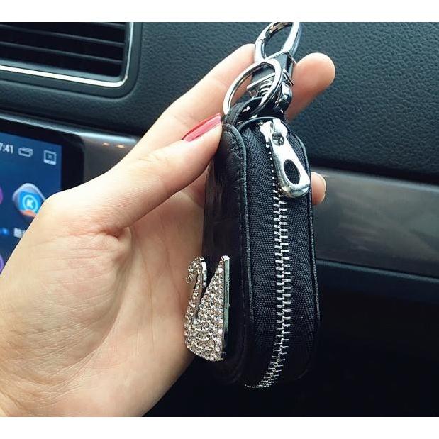 Bao da chìa khoá ô tô vân cá sâu đính đá hàng đẹp - Hoàng Đông Shop
