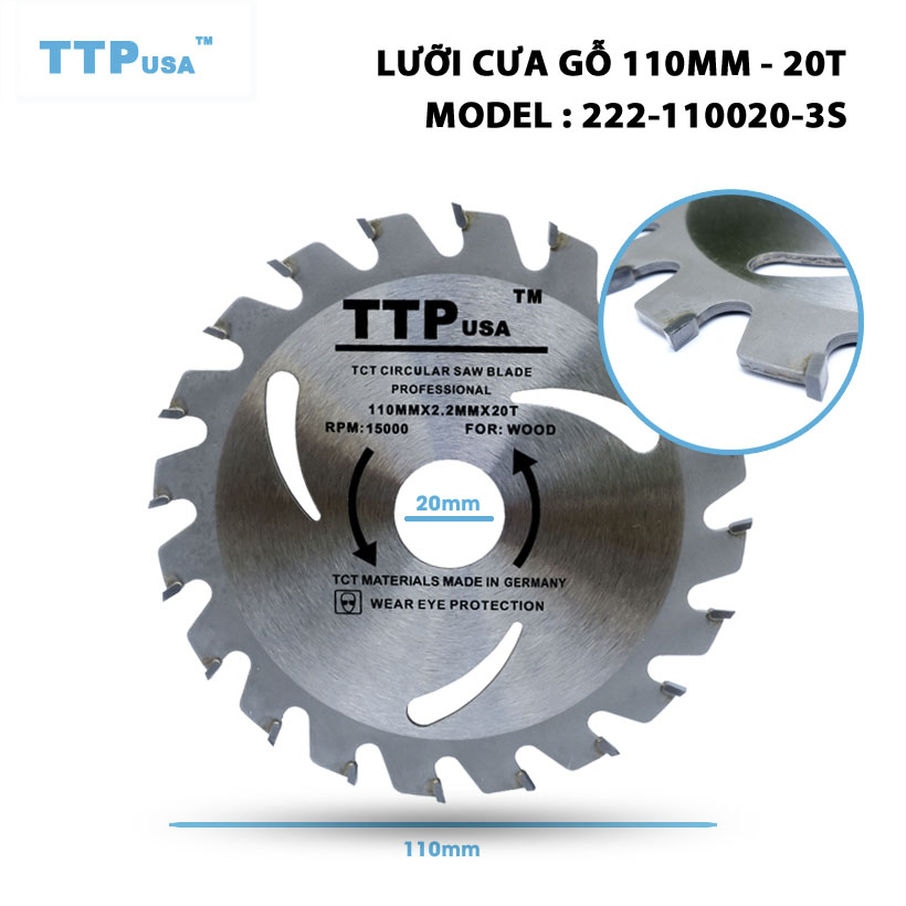 Lưỡi Cưa Gỗ Tròn 110mm - 20 răng TTPusa